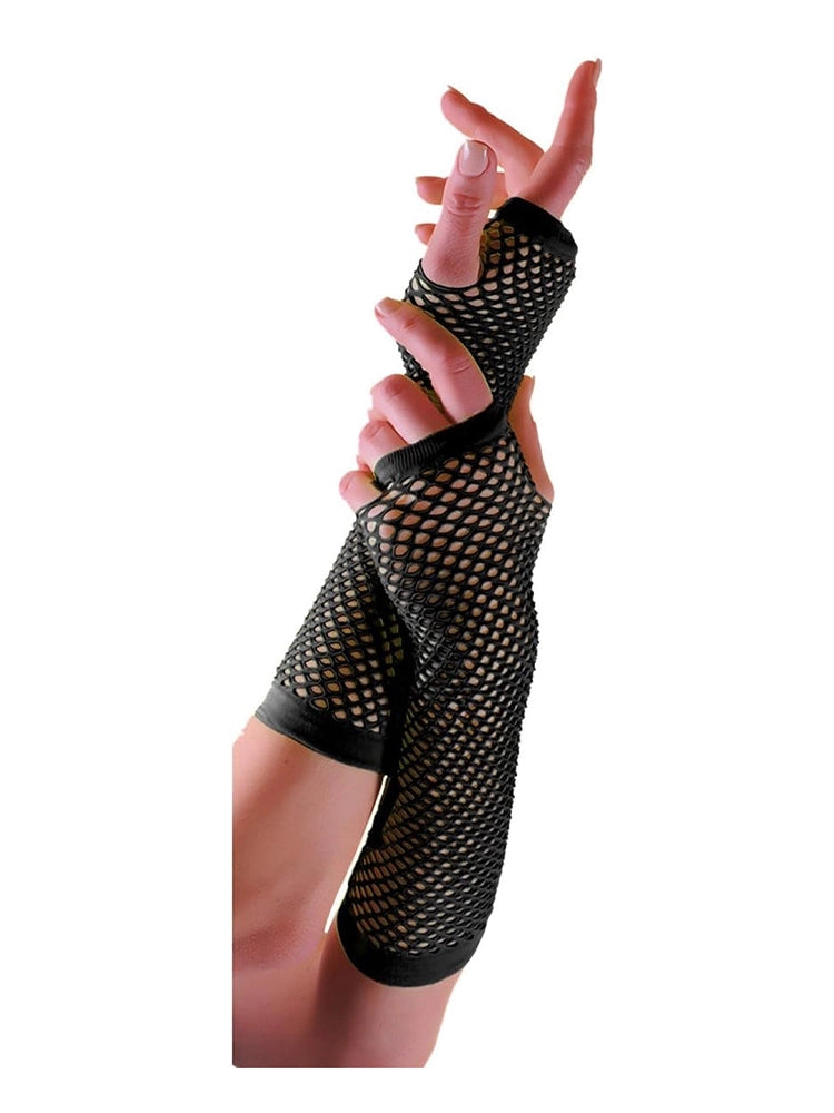 Women’s Long Fishnet Fingerless Gloves – 80s Fancy Dress Accessory black