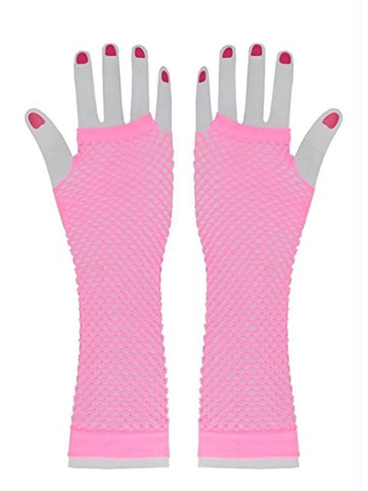 Women’s Long Fishnet Fingerless Gloves – 80s Fancy Dress Accessory light pink