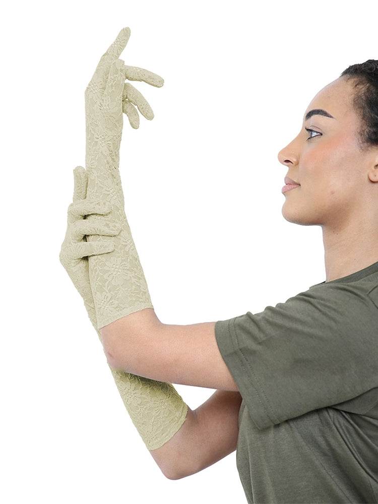 Women's Long Lace Bridal Elbow Length Gloves - thefancydress.co.uk