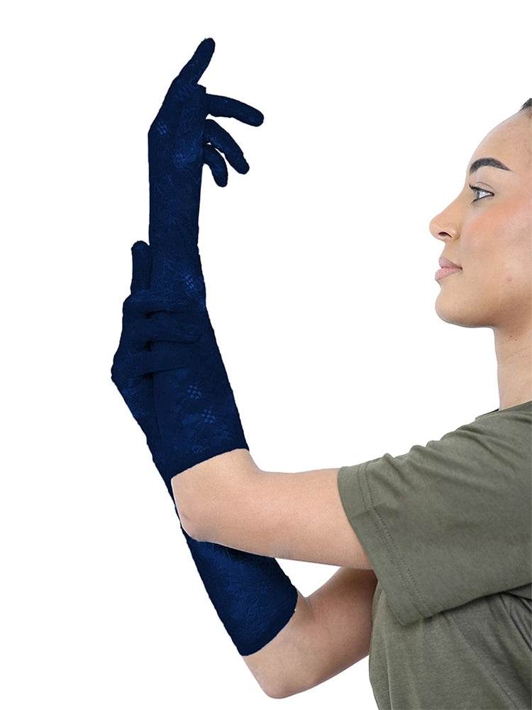 Women's Long Lace Bridal Elbow Length Gloves - thefancydress.co.uk
