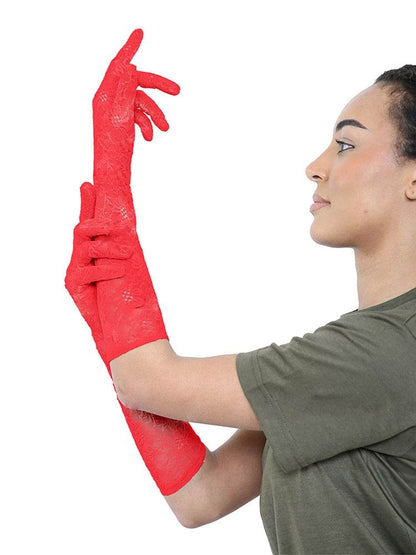 Women's Long Lace Bridal Elbow Length Gloves - thefancydress.co.uk