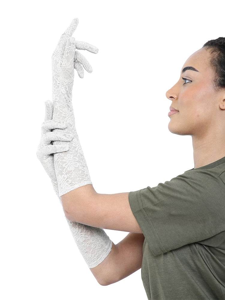 Women's Long Lace Bridal Elbow Length Gloves - thefancydress.co.uk