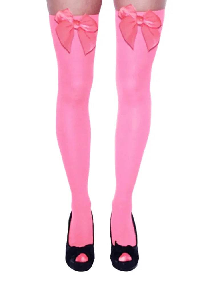 Women's Overknee Stockings With Bow - thefancydress.co.uk