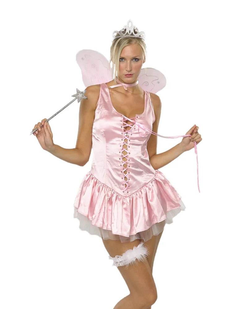 Women's Pink Silky Fairy Princess Costume – 4-Piece Set - thefancydress.co.uk