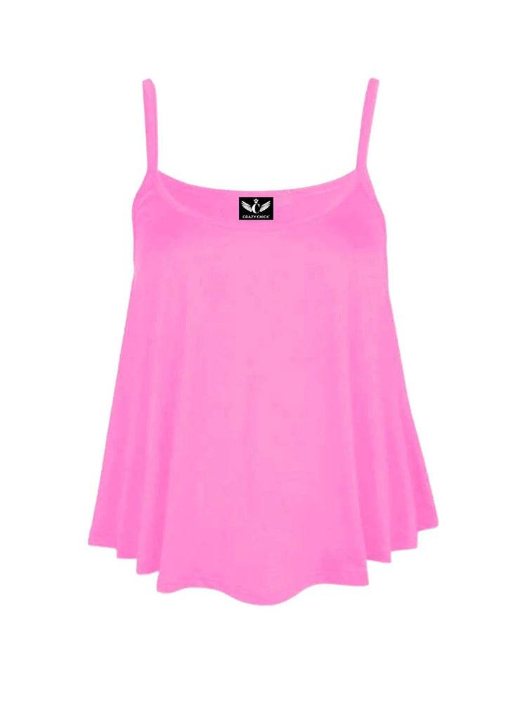 Women's Plain Cami Swing Vest Flared Top - thefancydress.co.uk