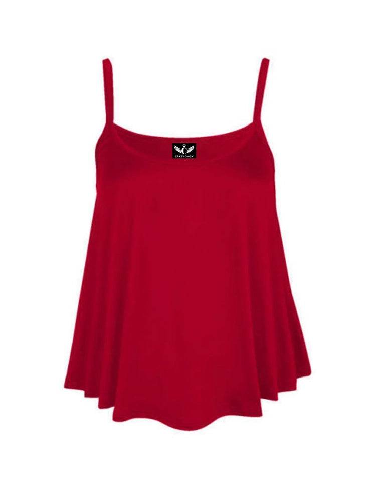 Women's Plain Cami Swing Vest Flared Top - thefancydress.co.uk