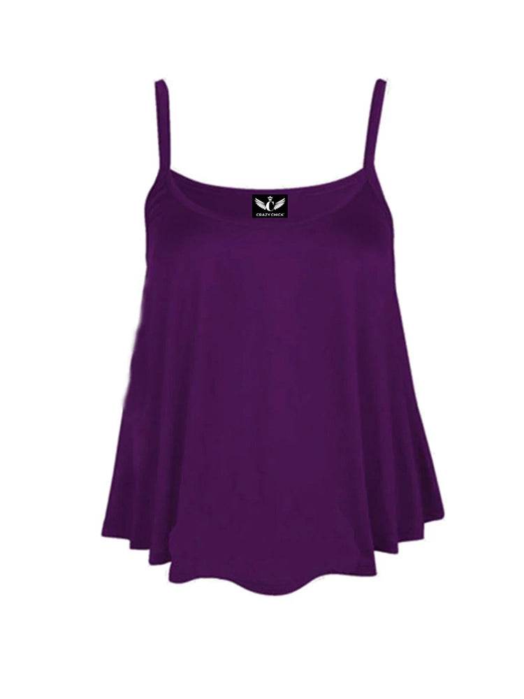 Women's Plain Cami Swing Vest Flared Top - thefancydress.co.uk