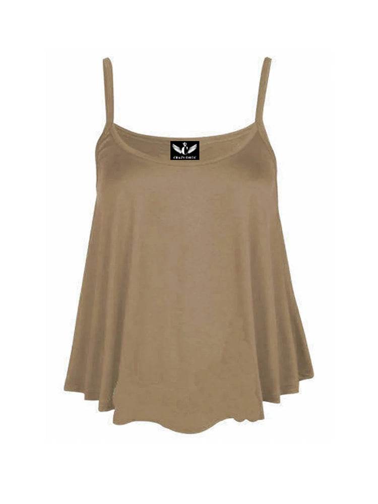 Women's Plain Cami Swing Vest Flared Top - thefancydress.co.uk