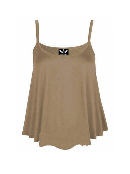 Women's Plain Cami Swing Vest Flared Top - thefancydress.co.uk