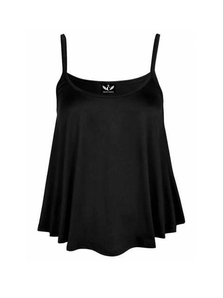 Women's Plain Cami Swing Vest Flared Top - thefancydress.co.uk
