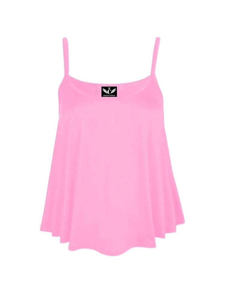 Women's Plain Cami Swing Vest Flared Top - thefancydress.co.uk