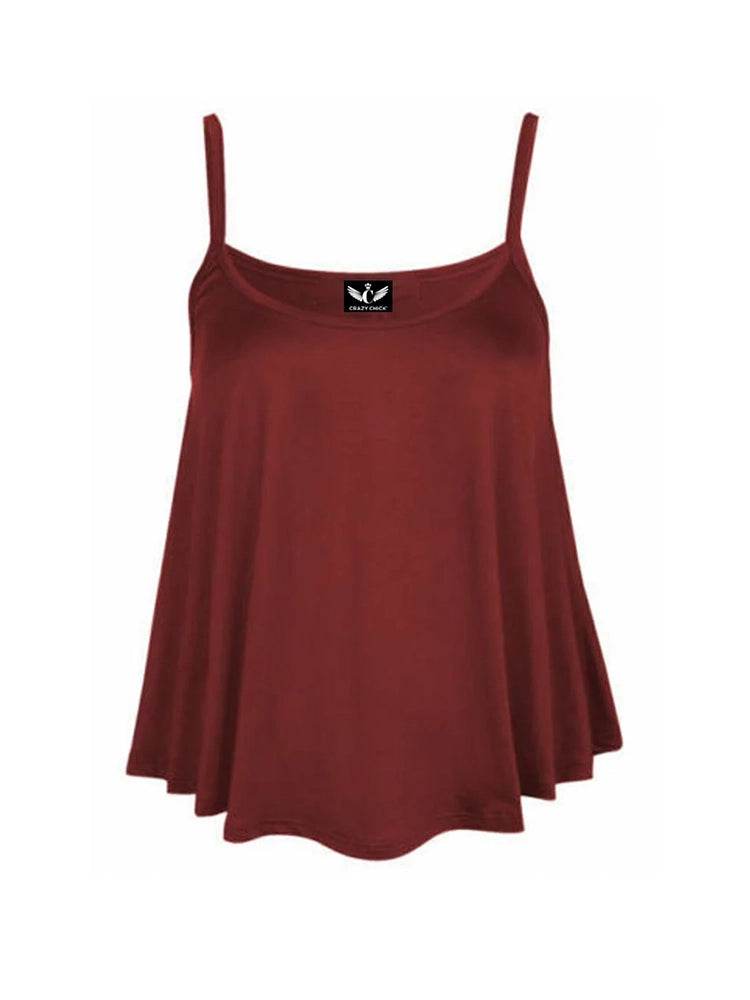 Women's Plain Cami Swing Vest Flared Top - thefancydress.co.uk