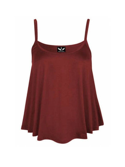 Women's Plain Cami Swing Vest Flared Top - thefancydress.co.uk