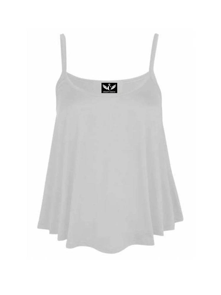 Women's Plain Cami Swing Vest Flared Top - thefancydress.co.uk