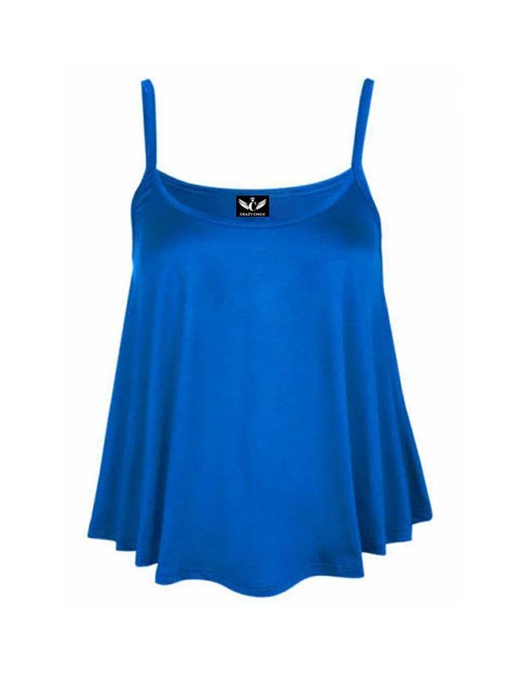 Women's Plain Cami Swing Vest Flared Top - thefancydress.co.uk