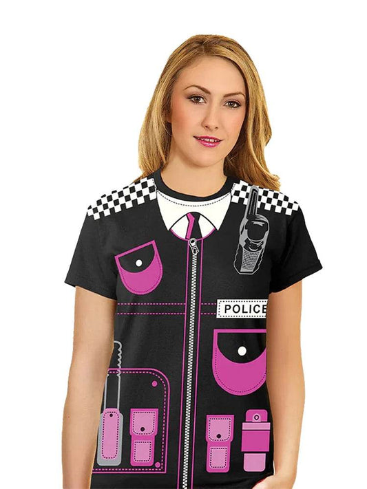 Women's Police Printed T-Shirt - thefancydress.co.uk