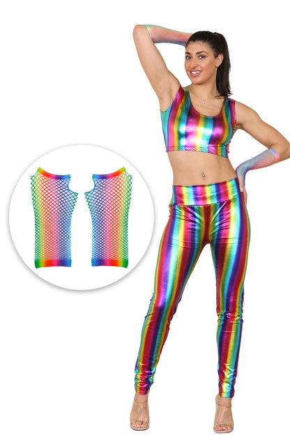 Women's Rainbow Shiny Metallic Disco Party Costume Set