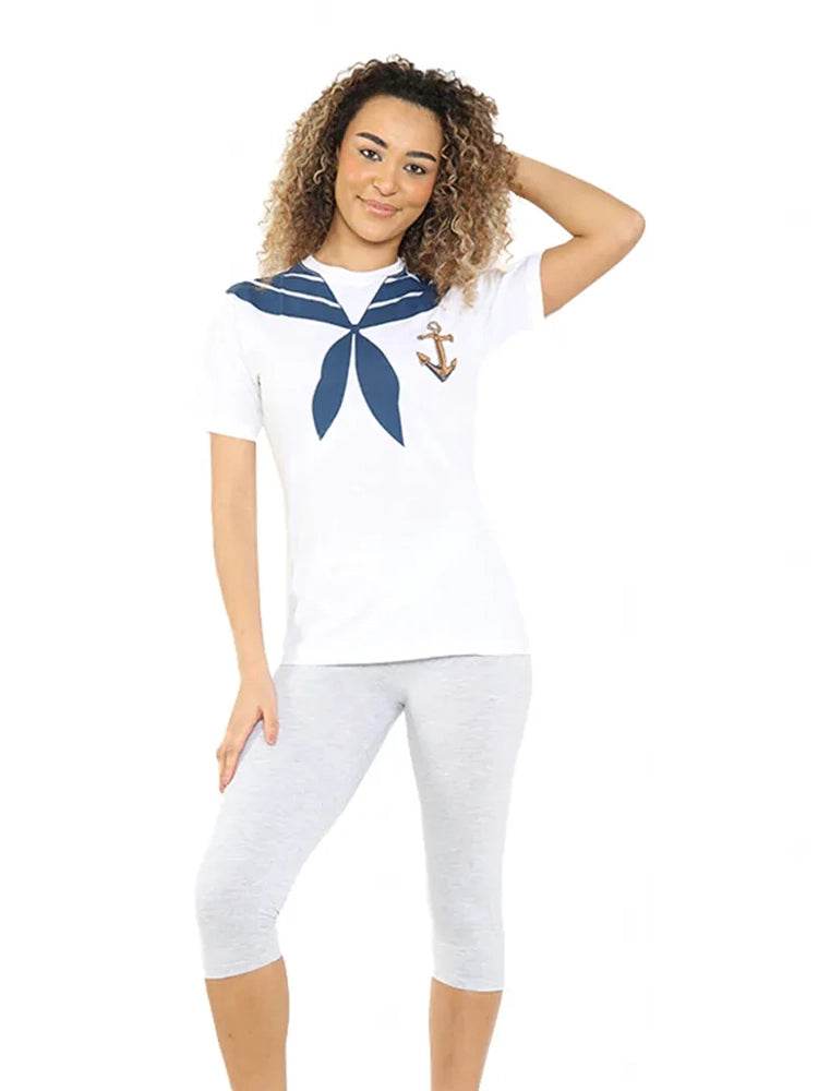 Women's Sailor Printed T-Shirt - thefancydress.co.uk