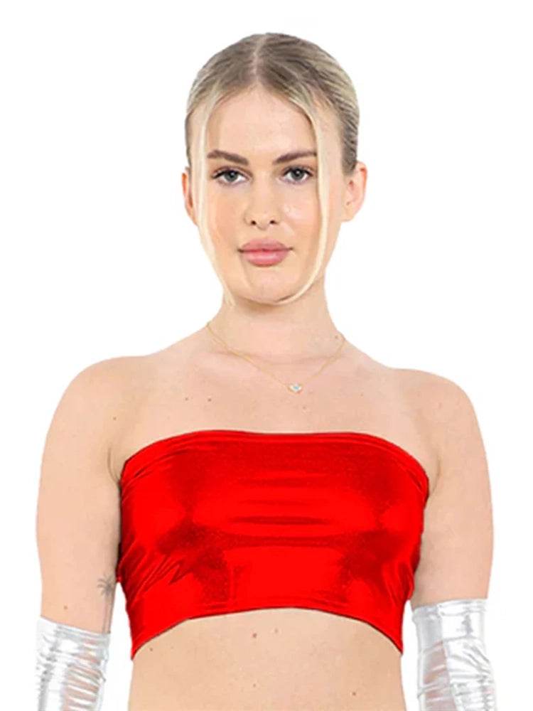 Women's Shiny Metallic Bandeau Boob Tube - thefancydress.co.uk