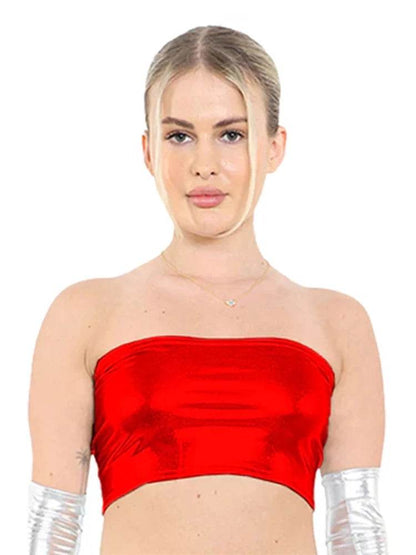 Women's Shiny Metallic Bandeau Boob Tube - thefancydress.co.uk