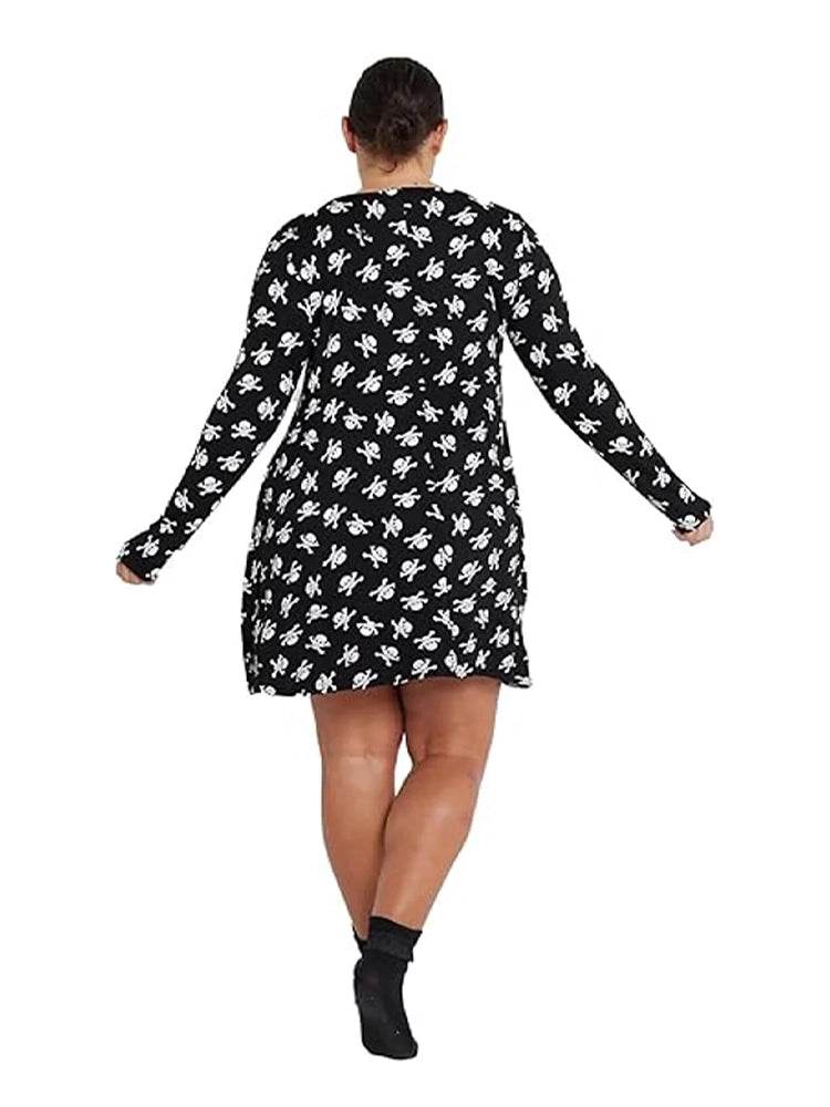 Women's Skull-Printed Black Swing Dress Costume - thefancydress.co.uk