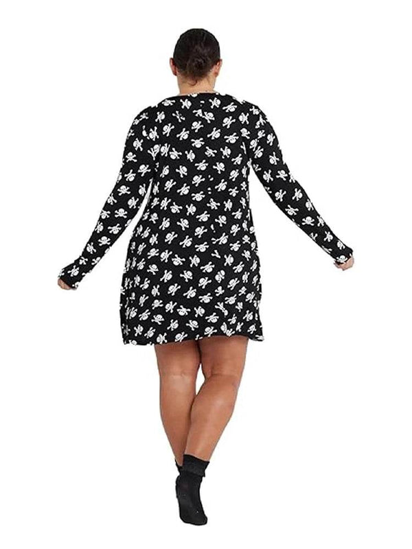 Women's Skull-Printed Black Swing Dress Costume - thefancydress.co.uk