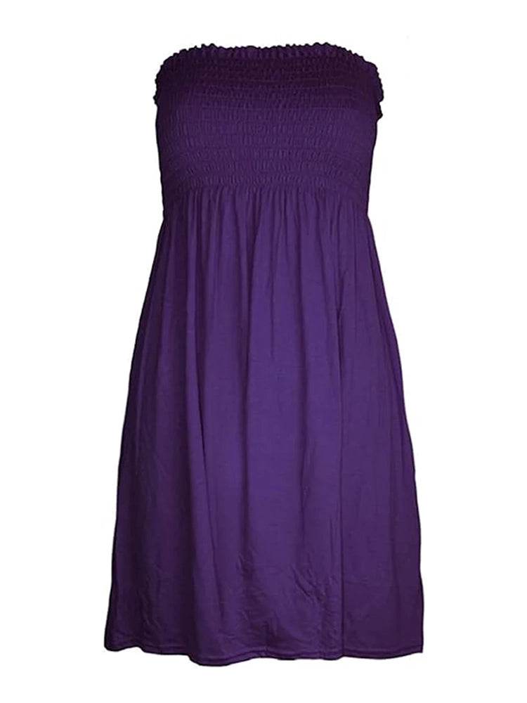 Women's Strapless Sheering Boobtube Plain Casual Dress - thefancydress.co.uk