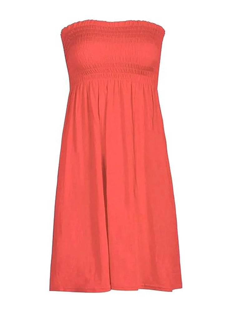 Women's Strapless Sheering Boobtube Plain Casual Dress - thefancydress.co.uk