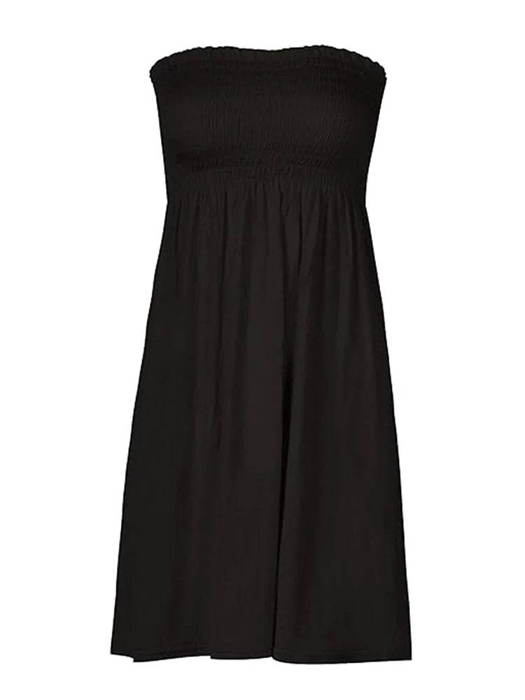 Women's Strapless Sheering Boobtube Plain Casual Dress - thefancydress.co.uk