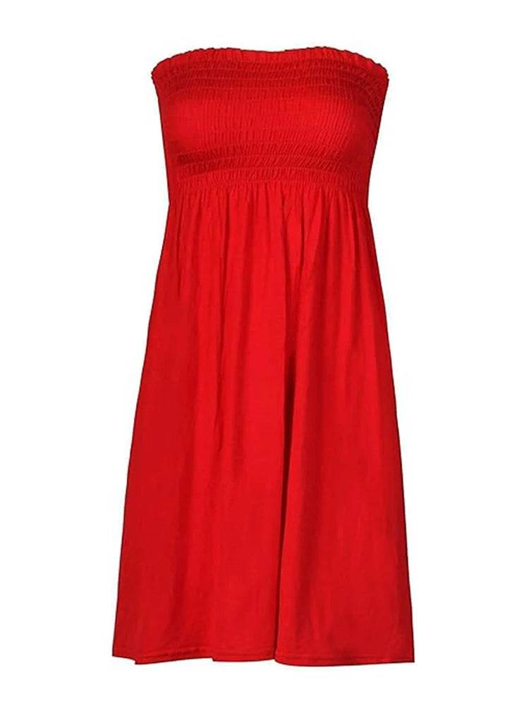 Women's Strapless Sheering Boobtube Plain Casual Dress - thefancydress.co.uk