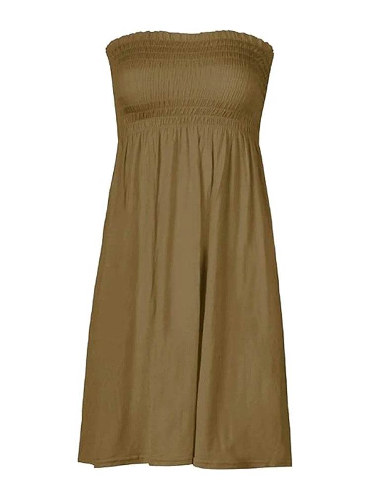 Women's Strapless Sheering Boobtube Plain Casual Dress - thefancydress.co.uk