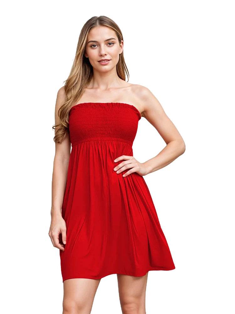 Women's Strapless Sheering Boobtube Plain Casual Dress - thefancydress.co.uk