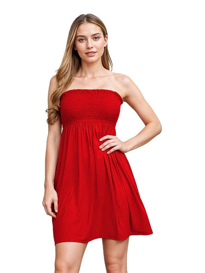 Women's Strapless Sheering Boobtube Plain Casual Dress - thefancydress.co.uk