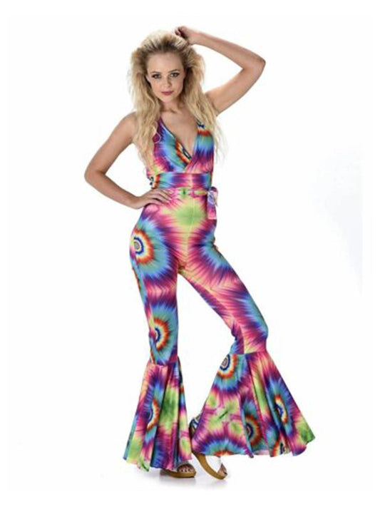 Women's Tie Dye Costume 80's Disco Party Jumpsuit