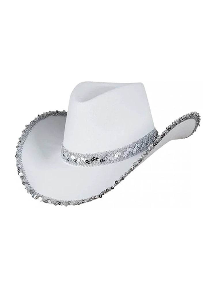 Women’s Vintage Shiny Sequin Cowboy Bachelorette Party Hat - thefancydress.co.uk