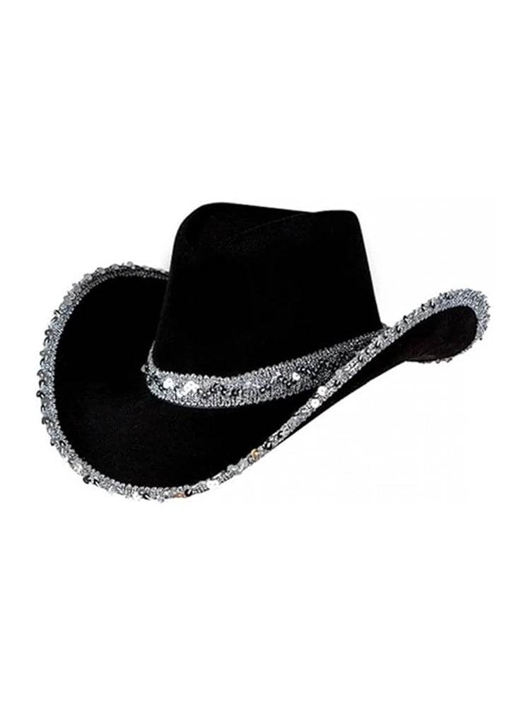 Women’s Vintage Shiny Sequin Cowboy Bachelorette Party Hat - thefancydress.co.uk