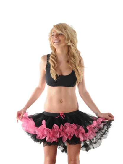 Women's Tutu Skirts - Classic 3 Layered Elastic Burlesque Tutu Skirt black with pink
