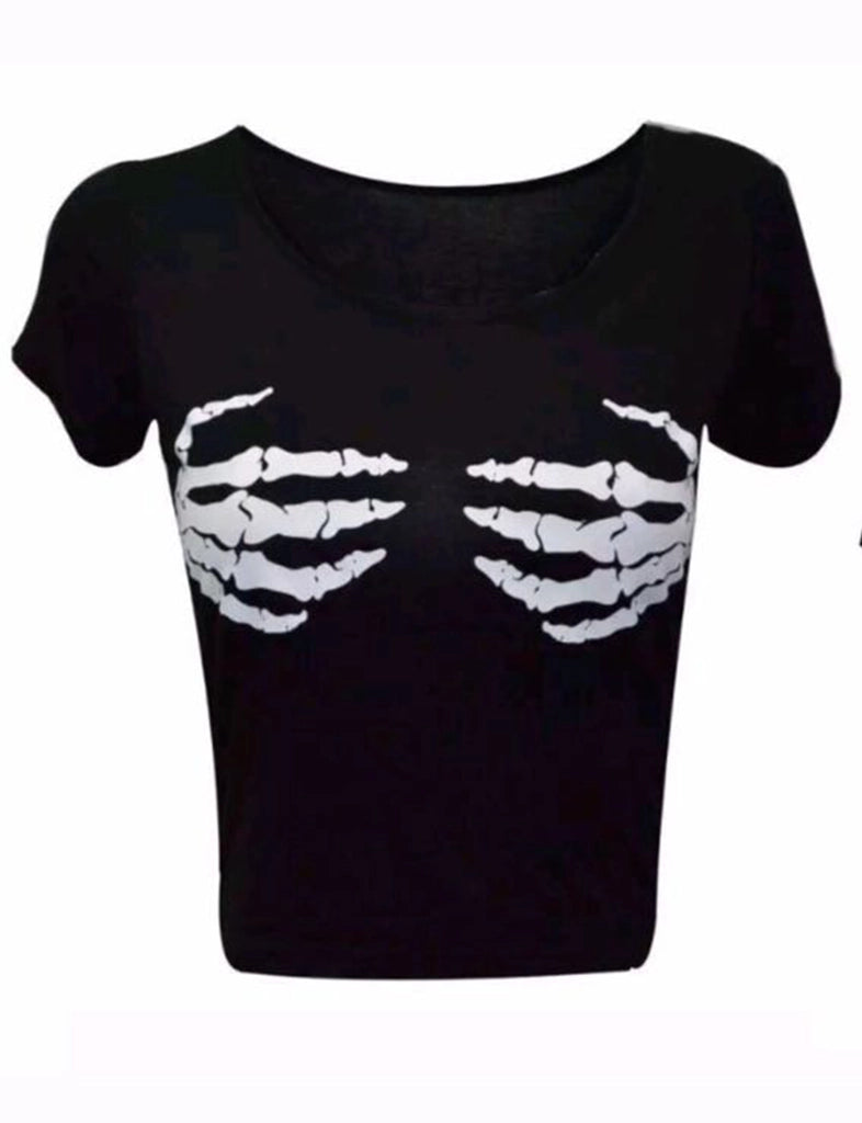 Women's Skeleton Hands Printed Crop Top