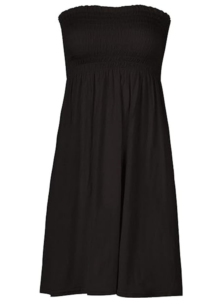 Women's Strapless Black Sheering Boobtube Plain Casual Dress