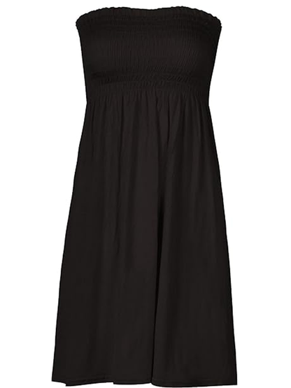 Women's Strapless Black Sheering Boobtube Plain Casual Dress