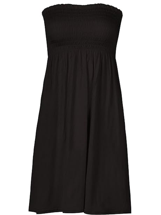 Women's Strapless Black Sheering Boobtube Plain Casual Dress