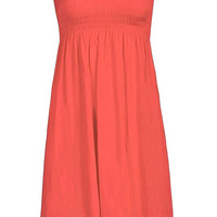 Women's Strapless Coral Sheering Boobtube Plain Casual Dress