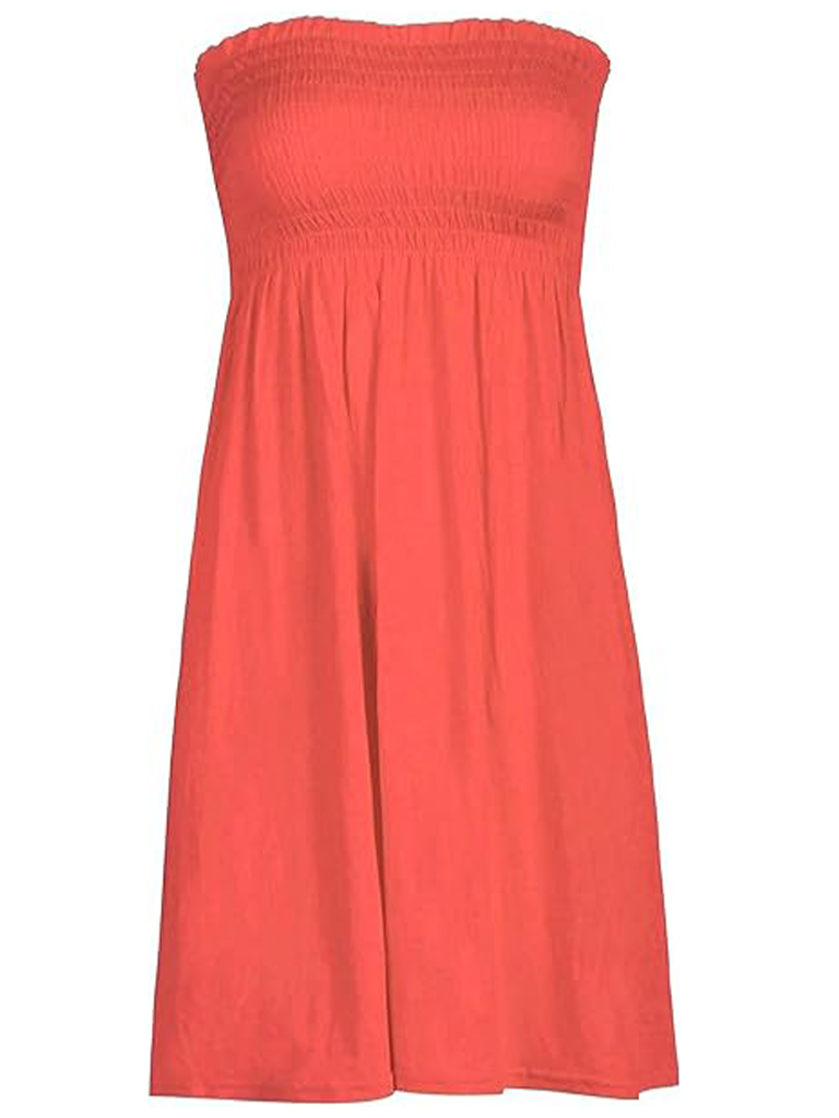 Women's Strapless Coral Sheering Boobtube Plain Casual Dress