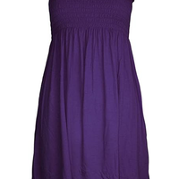 Women's Strapless Purple Sheering Boobtube Plain Casual Dress