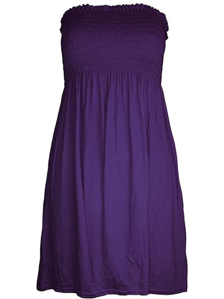 Women's Strapless Purple Sheering Boobtube Plain Casual Dress