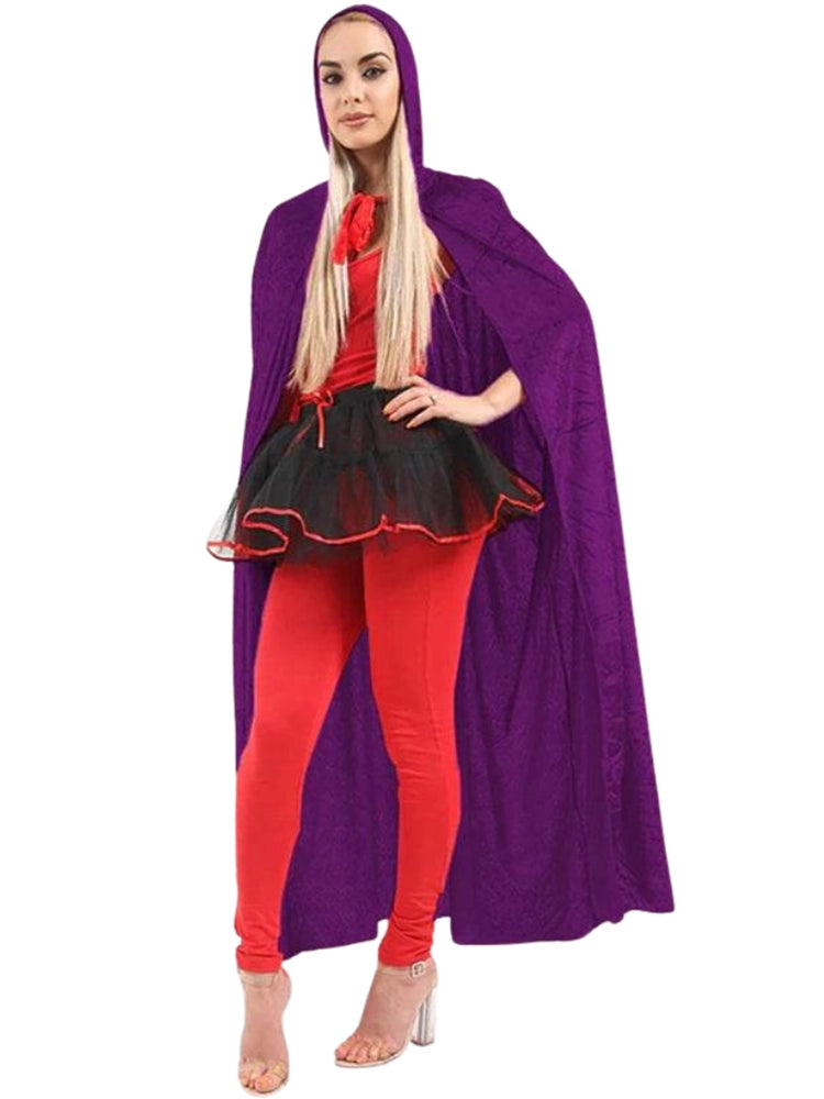 Womens Purple Velvet Hooded Cape 65 Inches