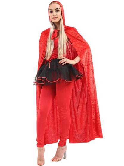 Womens Red Velvet Hooded Cape Dress 65 Inches