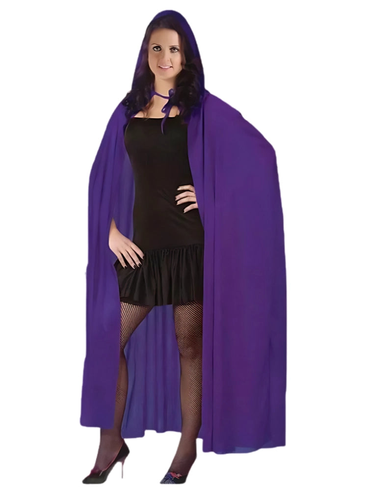Womens Satin Hooded Purple Cape Dress
