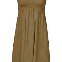 Womens Strapless Khaki Sheering Boobtube Plain Casual Dress