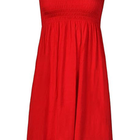 Womens Strapless Red Sheering Boobtube Plain Casual Dress